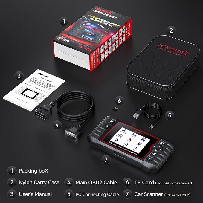 ‌iCarsoft LR V2.0-D Scanner‌ Multi-System Diagnostics, ABS/SRS/Oil Reset and More, Live Data & Battery Test ‌Free Update