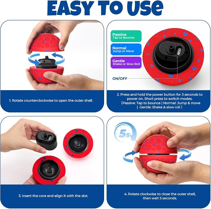 Fsitego Interactive Dog Ball Toys, Automatic Moving Bouncing, Rotating Smart Dog Toy for Small, Medium, Large to Keep Them Busy, Durable E-TPU Material & IP65 Waterproof, 5H Continuous Use(Red)