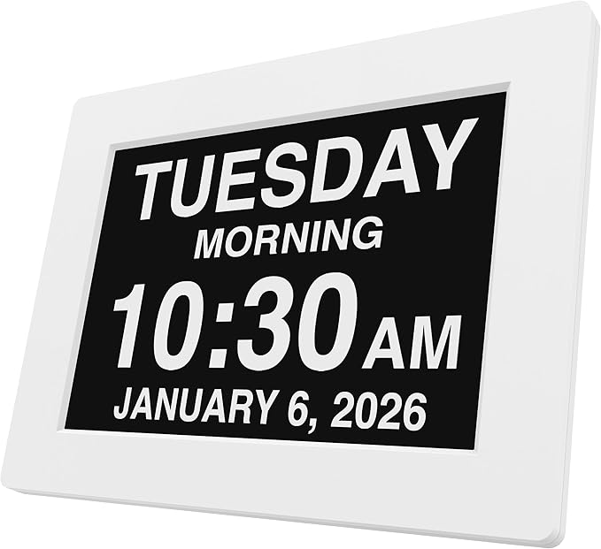American Lifetime 【New 2026】 Dementia Digital Clock for Seniors, Large Display with Custom Alarms, Clock with Day & Date for Elderly, Large Number Digital Clock White