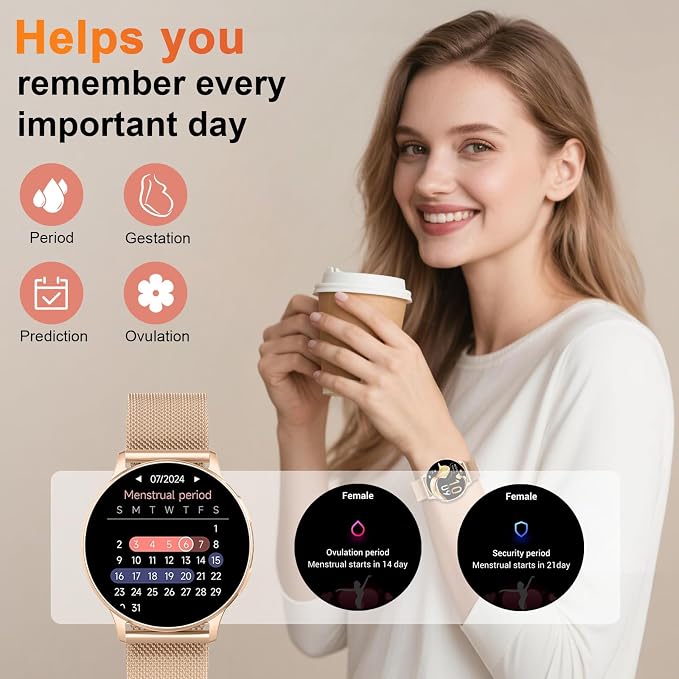Jugeman Smart Watches for Women, Fashion Womens Watch for Daily Wear with Step Heart Rate Sleep Tracking, IP68 Waterproof Lightweight Wrist Smartwatch for Work Travel Fitness, Gifts for Women (Gold)