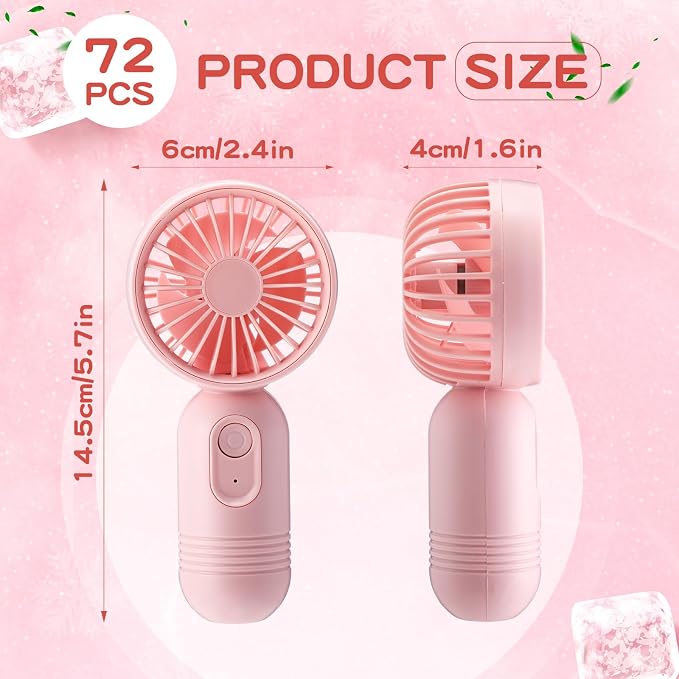 Rossesay 72 Pcs Mini Portable Fan Bulk Cute Handheld Lightweight Small Little Personal Hand Eyelash Fan 3 Speeds USB Rechargeable for Women Men Indoor Outdoor Makeup Travel (Pink)