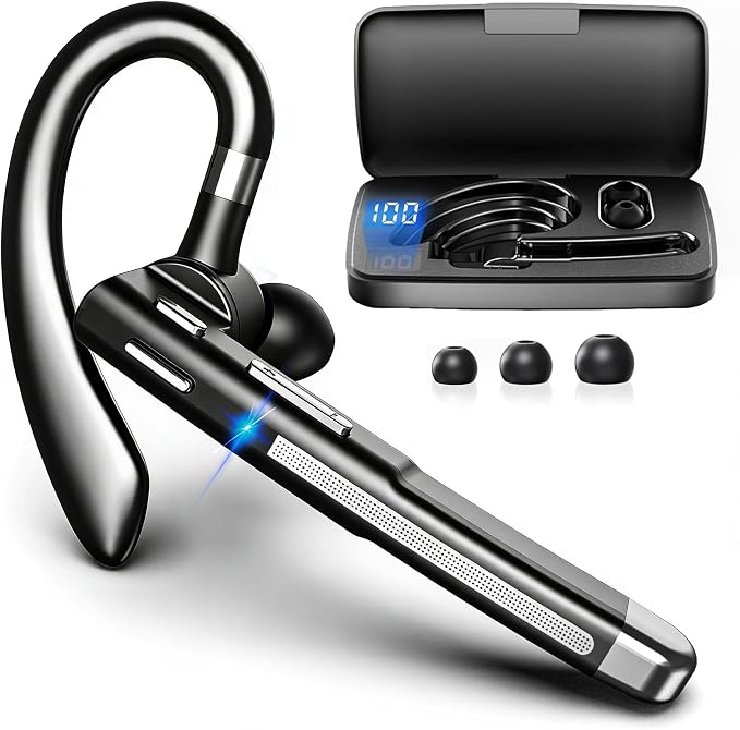 Bluetooth Headset V6.1,100Hrs Talk Time Dual Noise Cancellation Wireless Earpiece,CVC8.0 Noise Cancelling Wireless Earbud, Business Earbud with 500 mAh Charging Case for Trucker/Home/Office Work
