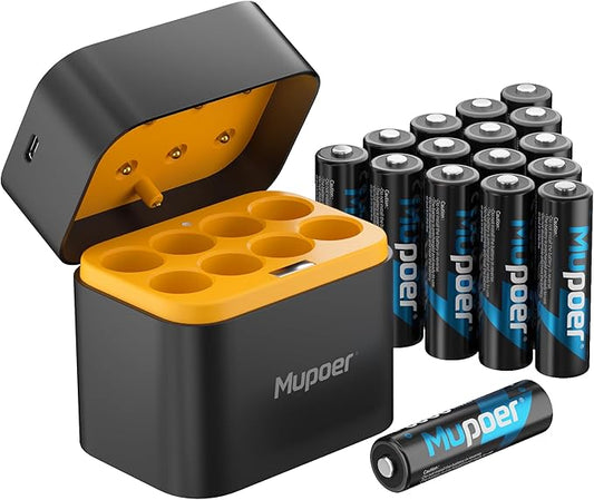 16 Pack Rechargeable AA Batteries Lithium with Charger,3000mWh 1.5V AA Lithium Blink Batteries,Double A Battery Rechargeable,Long Lasting Pilas Recargables Lithium ion AA Battery for Xbox