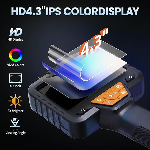 50FT Endoscope Camera with Light -IP67 Waterproof Borescope Inspection Camera with 4.3" IPS Screen, 1080P HD Sewer Tools with 8 Adjustable LEDs, Snake Cameras for Father's Day