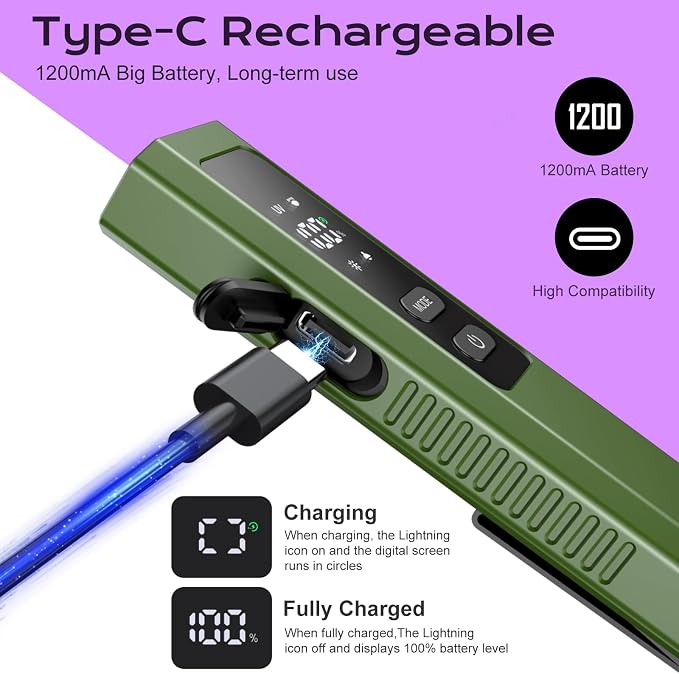 EDC Flashlight 4 in 1 Pocket Magnetic Slim Flat Flashlight High Lumens Work Light with Green Beam & UV Light & Warning Light Combo EDC Rechargeable LT-010 (Green Color)