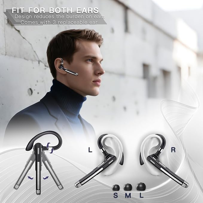 Bluetooth Headset V6.1,100Hrs Talk Time Dual Noise Cancellation Wireless Earpiece,CVC8.0 Noise Cancelling Wireless Earbud, Business Earbud with 500 mAh Charging Case for Trucker/Home/Office Work