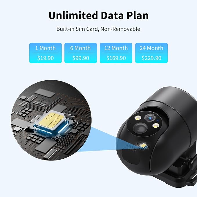 ELYSOO 4G LTE Cellular Security Camera, No WiFi Security Camera Outdoor Wireless with 360°Full View, Unlimited Data Plan, 2K Color Night Vision, Motion Alert, Built in SIM Card - Black
