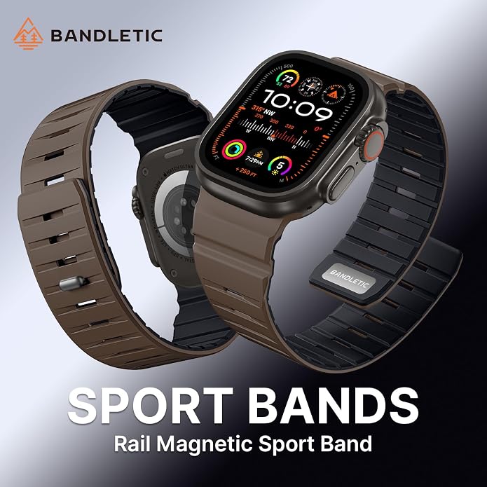 Bandletic Magnetic Watch band Compatible with Apple Watch Bands - Magnet Bands 49mm 46mm 45mm 44mm 42mm Men Women, Rugged Silicone Strap for iWatch Series 11/10/9/8/7/SE3/SE2/SE/6/5/4/3/2/1