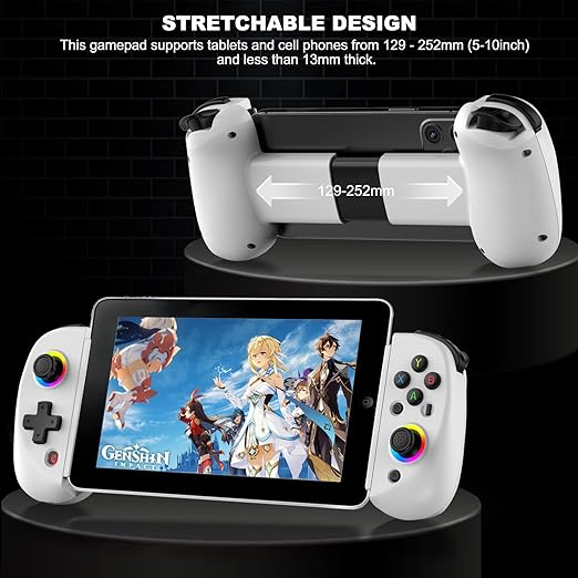 arVin Mobile Gaming Controller for iPad/Tablet[Within 5-10"] Wireless Gamepad for iPhone/Android/PC/Switch/PS4, with RGB Hall Effect Joystick/Turbo/6-Axis Gyro/Vibration/Support Streaming/Cloud Gaming