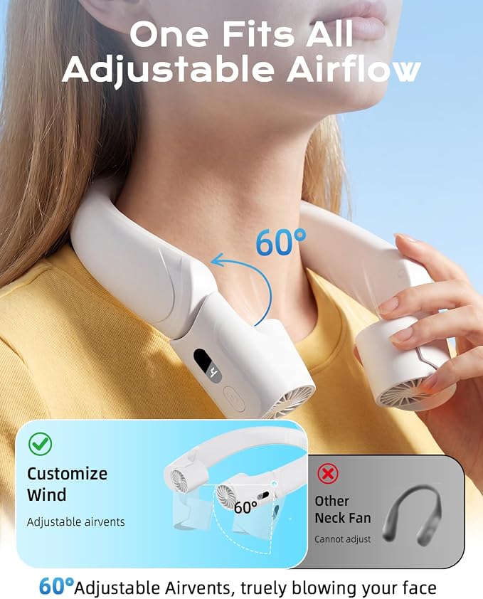 ChillGo 5th Gen Neck Fan with Dual Motor 200% Strong Airflow - 8000mAh Portable Fan, Personal Fan with Adjustable Airvents,Quick Charging,4 Speeds, Cooling Fan for Travel,Gift for Father Women