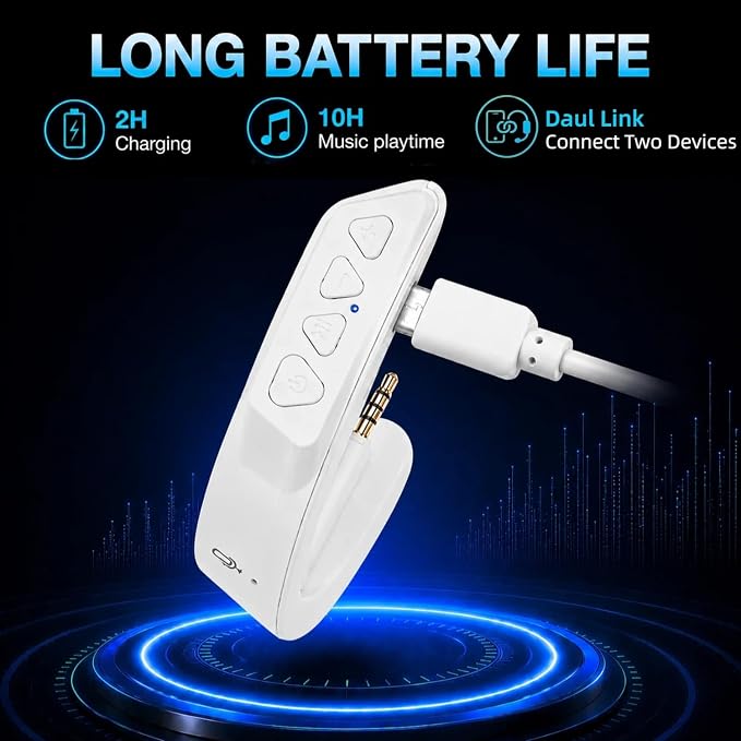 Upgraded aptX Wireless Bluetooth Adapter for Bose QuietComfort QC 25 with Mic/Volume Control, White