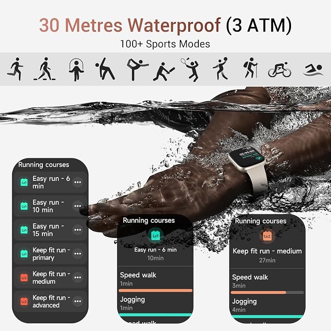 Tensky Smart Watch for Men/Women iPhone & Android, 1.85" AMOLED Screen Fitness Tracker with Bluetooth Call, 3ATM Waterproof 24/7 Heart Rate/Sleep/SpO2 Monitor, Pedometer, 120+ Sport Modes, White