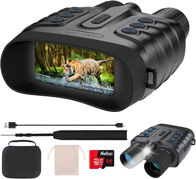 Night Vision Goggles,4K Full-Color Night Vision Binoculars for Adults with 3" HD Screen, 10000mAh Battery & 1968FT Night Vision Range,64GB Card,850nm Infrared,8X Zoom, Ideal for Camping & Hiking