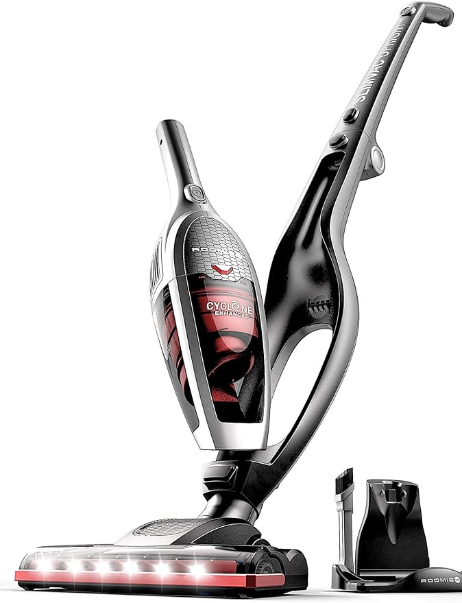 Roomie Tec SlimVac Cordless Vacuum Cleaner for Home – 2200mAh Battery, High Suction Power, Lightweight 2-in-1 Handheld with Bagless Filter, 6 LED Headlights and Auto Recharge Station - Vincent