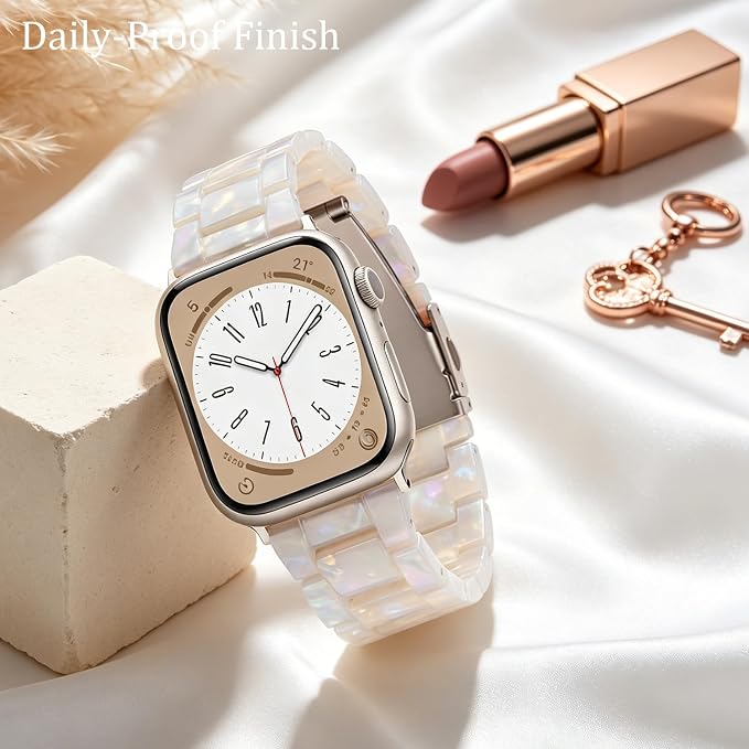 V-MORO Resin Bands Compatible with Apple Watch Series 11/10 Band 46/45/44/42mm Starlight Buckle Fashion Lightweight iPhone Watch Strap Wristband for iwatch Series 9/8/7/SE/6/5/4/3/2/1(Aurora Whtie)
