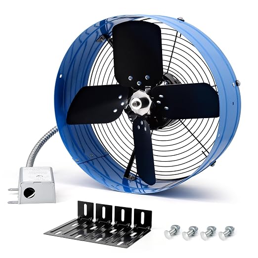 Attic Vent Fan with Adjustable Thermostat, 15" Gable Mount Ventilation Exhaust Fan 1600 CFM, 1050 RPM, 2400 SQ. FT. Attic Ventilator Blue for Gable, Shed, Home,Garages