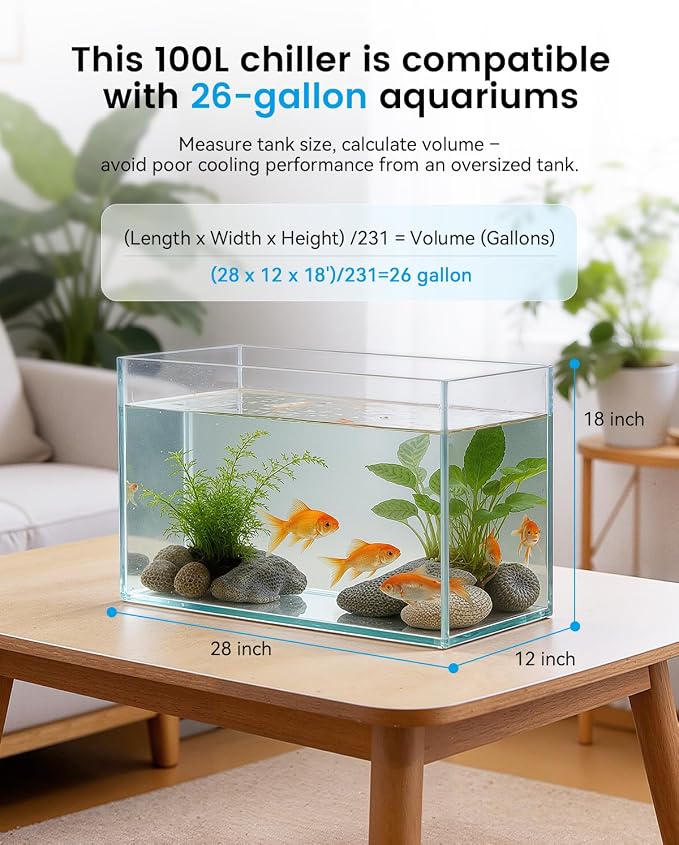BAOSHISHAN Aquarium Chiller 26 Gallon 1/13 HP Water Cooling System | Quiet Compressor Refrigeration Aquarium Water Chiller, with Pump and Tubing, Ideal for 20-30 Gallon Axolotl Fish Reef Tank