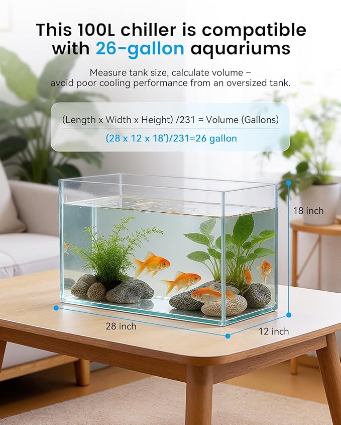 BAOSHISHAN 1/13 HP Aquarium Chiller 26 Gallon 100L Water Cooling System | Quiet Compressor Refrigeration, Precise Cooling Aquarium Water Chiller for Fish, Axolotls, Coral Reef Tanks and Hydroponics