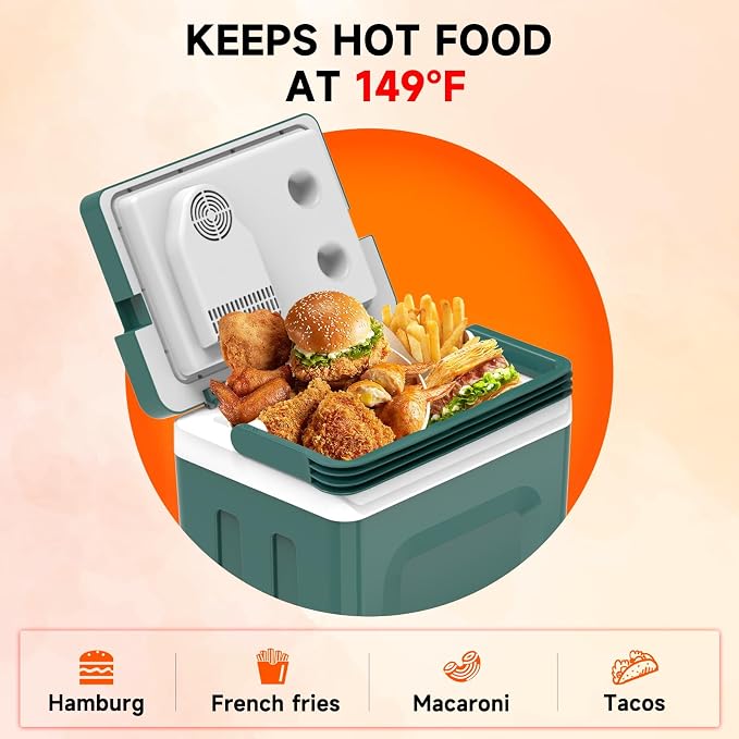 Electric Cooler & Warmer with Handle 26.5 Quart/25L Portable Thermoelectric Fridge for Vehicles & Trucks with 110V AC & 12V DC, 12V Car Cooler for Camping, Travel Army Green