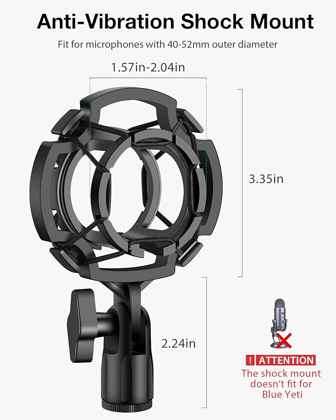 InnoGear Mic Stand Desk, Adjustable Desktop Microphone Stand Table with Shock Mount Mic Clip Pop Filter 3/8" to 5/8" Adapter for Blue Yeti Hyper X QuadCast S AT2020 Fifine K669B Shure SM58 SM48 PGA48