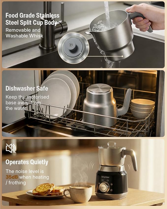 Milk Frother and Steamer, 6 in 1 Electric Foam Maker for Coffee, 16.9oz/500ml Milk Warmer for Latte, Macchiato, Cappuccino, Hot Chocolate Maker, Dishwasher Safe (Black)