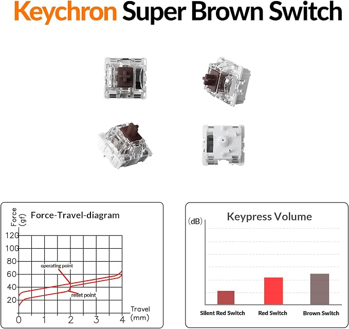 Keychron K10 Full Size 104 Keys Bluetooth Wireless Mechanical Gaming Keyboard for Mac Windows with Keychron Super Brown Switch, Multitasking/White LED Backlight/USB C Wired Computer Keyboard
