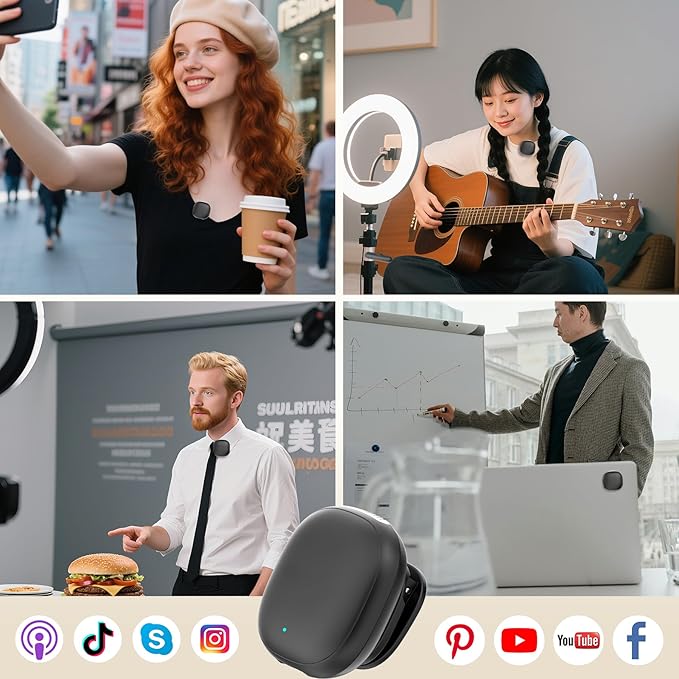 Phone Microphone AI Noise Filter - Wireless Lavalier Microphones for iPhone 17 Android with Charging Case Lapel Mic for Content Creators Video Audio Recording (Black, NV36 with USB Adapter)
