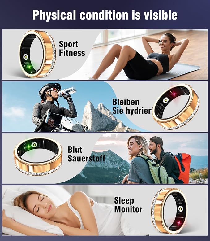 10 Gen Diamond Smart Ring and Wireless Charging Case【Industry Ranking No.1 – 0 Measurement Error】 2026 Smart Ring for Women & Men for Sleep Tracking Wearable Device,Fitness Ring Gold 8#