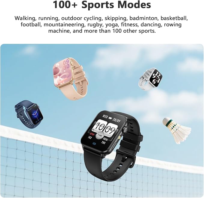 Blackview Smart Watch for Women,1.91" HD Touchscreen Fitness Watch with Flashlight, Bluetooth Notifications/Make Calls, Heart Rate/Sleep Monitor/2 Straps, Fitness Watch for Android/iPhone
