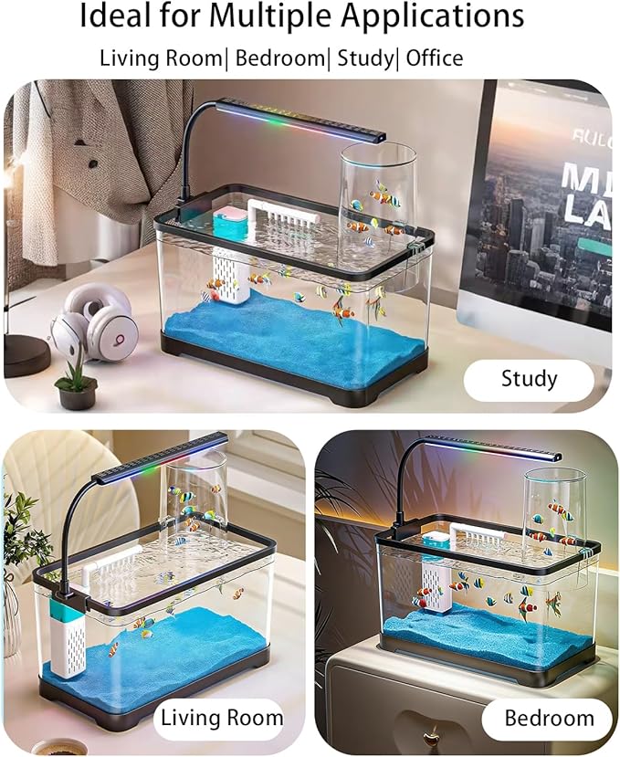 Aquarium Fish Tank Kit, 3 Gallon Betta Fish Tanks Starter Kit with Light and Filter, Blue Sand, Small Tropical Fish, Guppies, Goldfish, or Betta