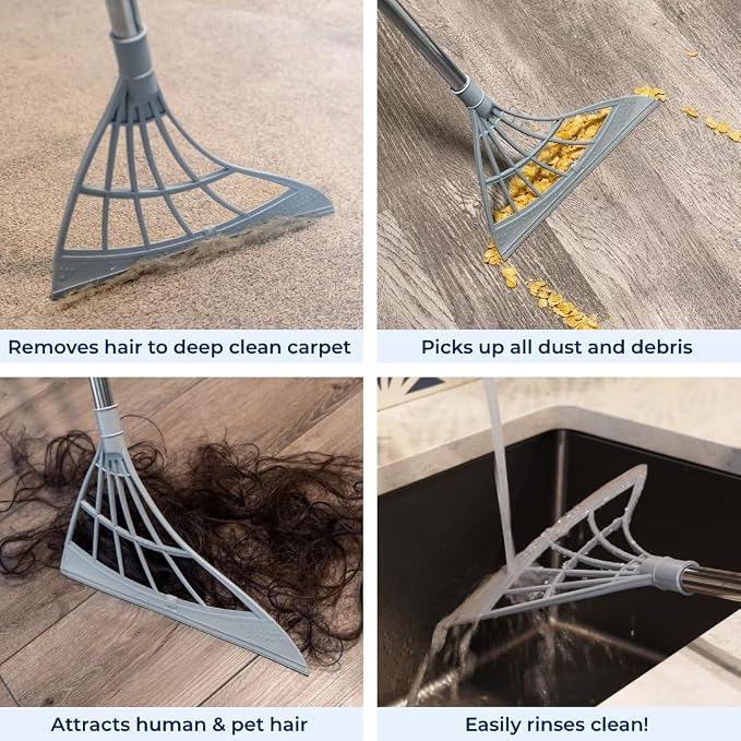 EyeVac Pro & Squeegee Broom Bundle - Touchless Vacuum Automatic Dustpan - Squeegee Multisurface Sweeping - Great for Salon Pet Hair Dirt, Corded Canister Vacuum, Bagless, 1400 Watt (Black w/Broom)