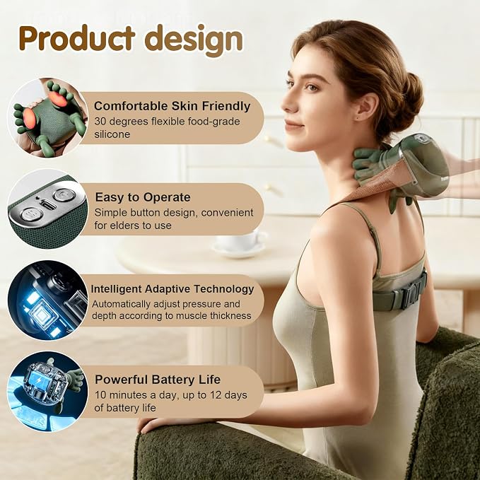 Siasoo Neck Massager With Heat-Wireless Portable Shiatsu Neck and Shoulder Deep Tissue 4D Kneading Back Massage With Fingers,Simulated Human Hand Design Muscle Relax Hand Massager For FathersDay Gifts