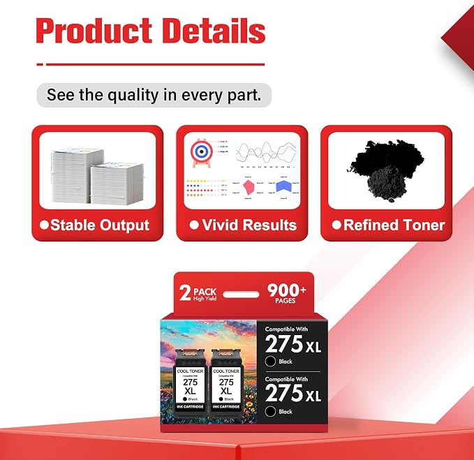 275 275XL PG-275 TR4720 TS3722 Black Ink Cartridge Replacement for Cannon PG 275 XL for Canon Printers PIXMA TR4720 TS3722 TS3700 TR4700 TS3522 TS3500 TS3520 TS3720 TR4722 (2 Pack, Black)