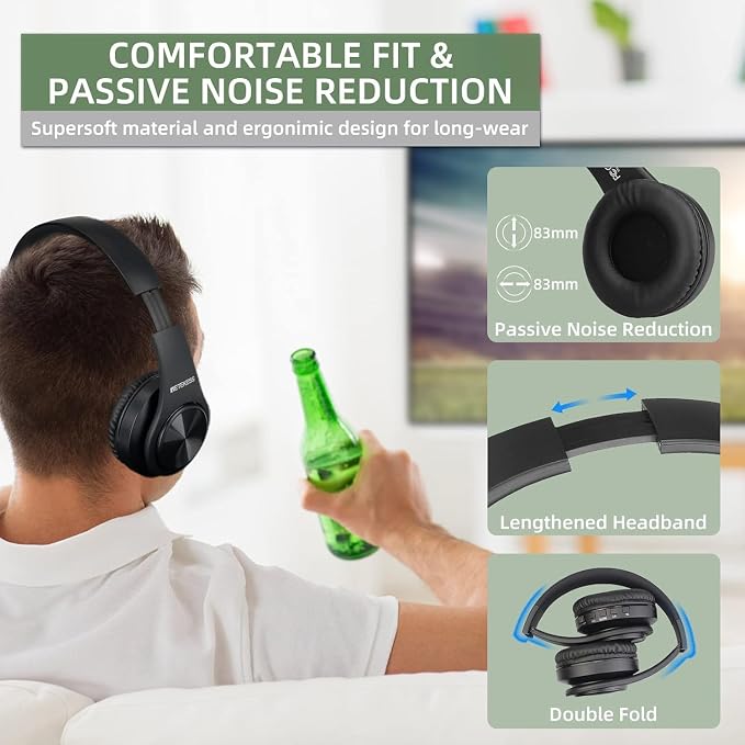 Retekess TA005 Wireless Headphones for TV Watching, TV Headphones for Seniors with Transmitter, Support A/B Channel, AUX, RCA and Optical Input for Elderly, Family (Pack of 1)