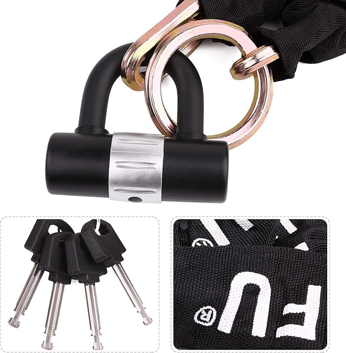 Motorcycle Lock Chain Locks Heavy Duty, 120cm/4ft Long, Cut Proof 10mm Thick Colorful Square Chains with 4Keys 16mm U Lock, Ideal for Motorcycles, Motorbike, Bike, Generator, Gates