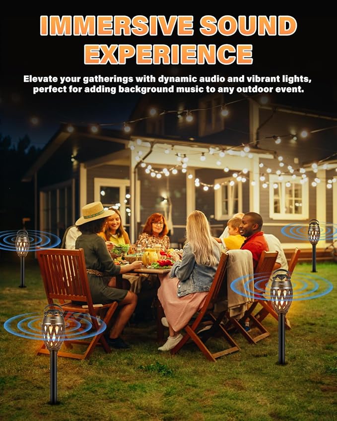 Gifts for Men Him Husband Boyfriend, Outdoor Bluetooth Speaker with Realistic Torch Flame Lights, Cool Portable Wireless Design for Patio Garden Camping Birthday Gifts (2 Pack)