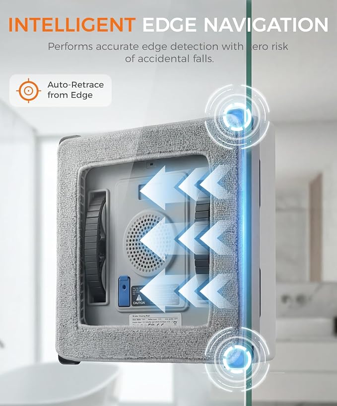 FRUITEAM Automatic Window Cleaning Robot with Smart Edge Recognition and Path Planning, with 4 Water Spray, APP and Remote Control, Triple Safety System Anti-Drop for Windows, Doors & Glass