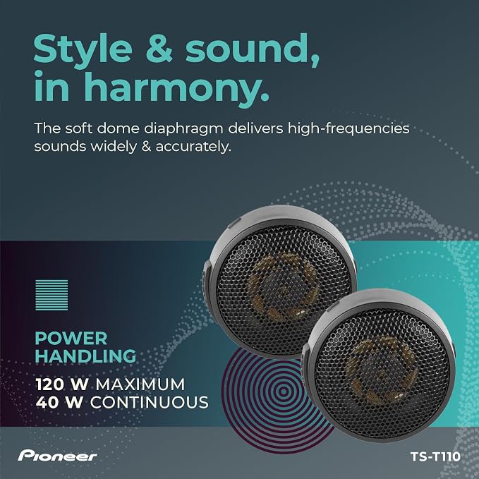 Pioneer TS-T110 7/8” Tweeters (Pair) – 120W Max, Crisp High-Frequency Detail, Easy Add-On for Clarity