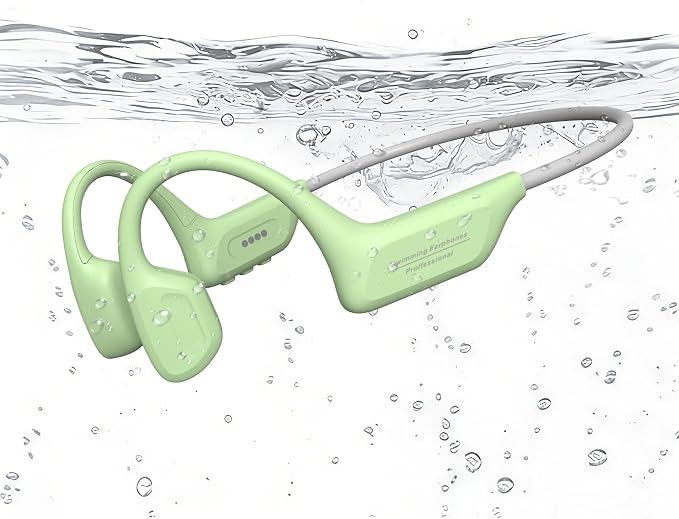 Swimming Headphones Underwater, Bone Conduction Swimming Headphones IPX8 Waterproof Open Ear Headphones with 32GB Built-in MP3, Bluetooth 6.0 Dual Mode, Dual Device Pairing, Magnetic Charging(Green