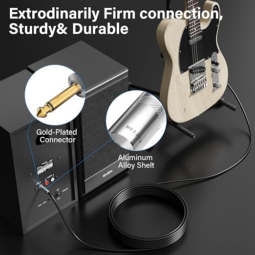 Premium 6.35mm Audio Cable 35 Ft/2 Pack, 1/4 Inch TS Instrument Professional Speaker Cord, Mono Jack 12 AWG Unbalanced, for Amplifier PA DJ Electric Guitar Bass Keyboard Pro-OD 9.5MM+Ties