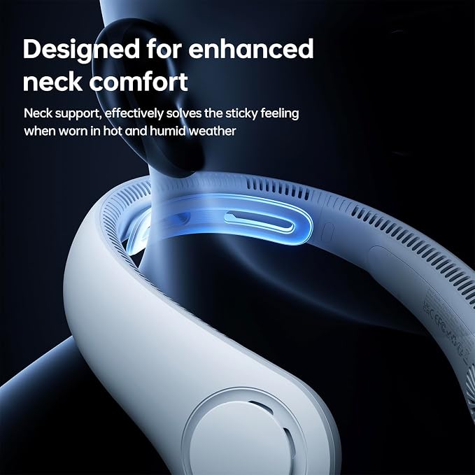 JISULIFE Portable Neck Fan Upgraded, Neckbrace Personal Hands Free, 5 Speed Gears Adjustment, 6000 mAh Wearable Bladeless Quiet Rechargeable for Outdoor Indoor, Gifts for Women Men- Light Blue