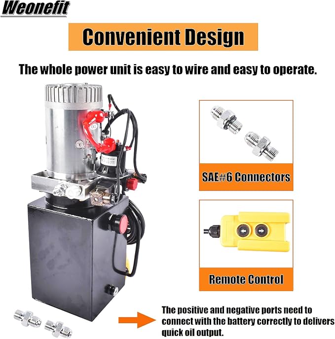 12V DC Steel Hydraulic Pump Power Unit, 2 GPM Flow Rate, 6 Quart Metal Reservoir, Double Acting, 3200 PSI Max Pressure, SAE #6 Ports for Dump Trailers, Car Lifts, DIY Hydraulic Systems