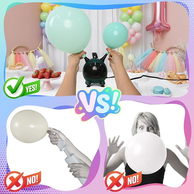Balloon Pump Electric, Portable Balloons Inflator Air Pump Dual Nozzle, 110V Small Electric Balloons Blower Machine Corded, 600W for Latex Foil Balloon Arch Garland Party Decorations Supplies