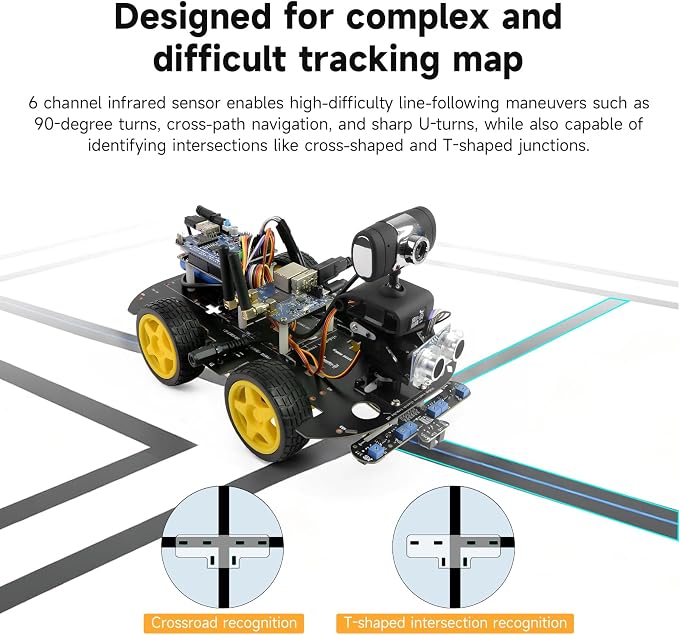 Smart Video Car Robot for Arduino, WiFi & Bluetooth RC Car with Camera, 6-Way IR & Ultrasonic Sensors, Programmable Arduino Robotics Kit for Adults STEM Education & AI Learning (UNO-6 Way IR Sensor)