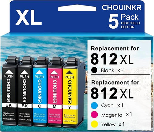 Remanufactured Ink Cartridge for Epson 812 812XL Ink Cartridges Combo Pack Use with Workforce Pro WF-7310 WF-7820 WF-7840 EC C7000 Printer (2 Black Cyan Magenta Yellow, 5 Pack)