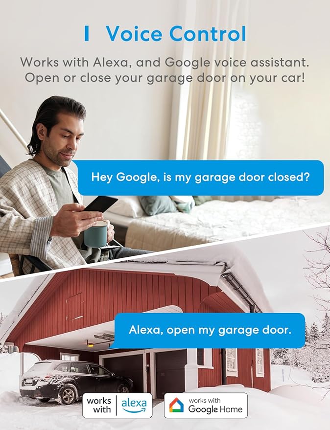 meross Smart Garage Door Opener Remote, Compatible with Amazon Alexa, Google Assistant and SmartThings, Enhanced Compatibility, App/Voice Control (Non HomeKit Version)