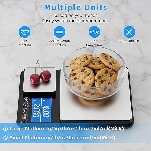 0.001oz/33lb Dual Platform Kitchen Scale, Diyife 9.4in Stainless Steel Food Scale with Two Precisions, Accumulation Functions, 7 Units, Tare, for Baking, Cooking, Pre-Meal Preparation