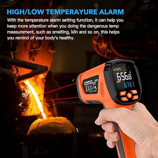 Infrared Thermometer Temperature Gun, -40℉-3632℉, High Temp Thermometer with Thermocouple Probe, Non-Contact 50:1 Pyrometer Dual Laser Thermometer Gun for Engine, Kiln, Forging, Industrial