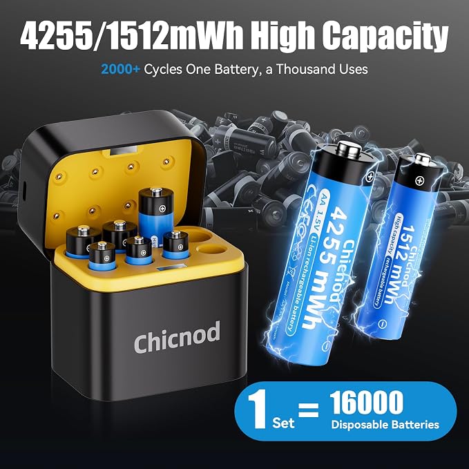 Rechargeable 4AA4AAA Lithium Batteries with Fast USB-C Charger, 8-Pack Batteries 1.5V Constant Voltage for Blink Outdoor Camera, Xbox Controller, Flashlights – 2000+ Cycles (4AA & 4AAA)