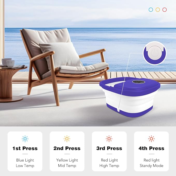 KNQZE Collapsible Foot Spa with Heat, Remote Control, Temperature Control, Bubbles, Pumice Stone, Red Light, Timer, 16 Massage Roller Pedicure Foot Bath Tub Foot Soaker for Feet Stress Relief, Purple